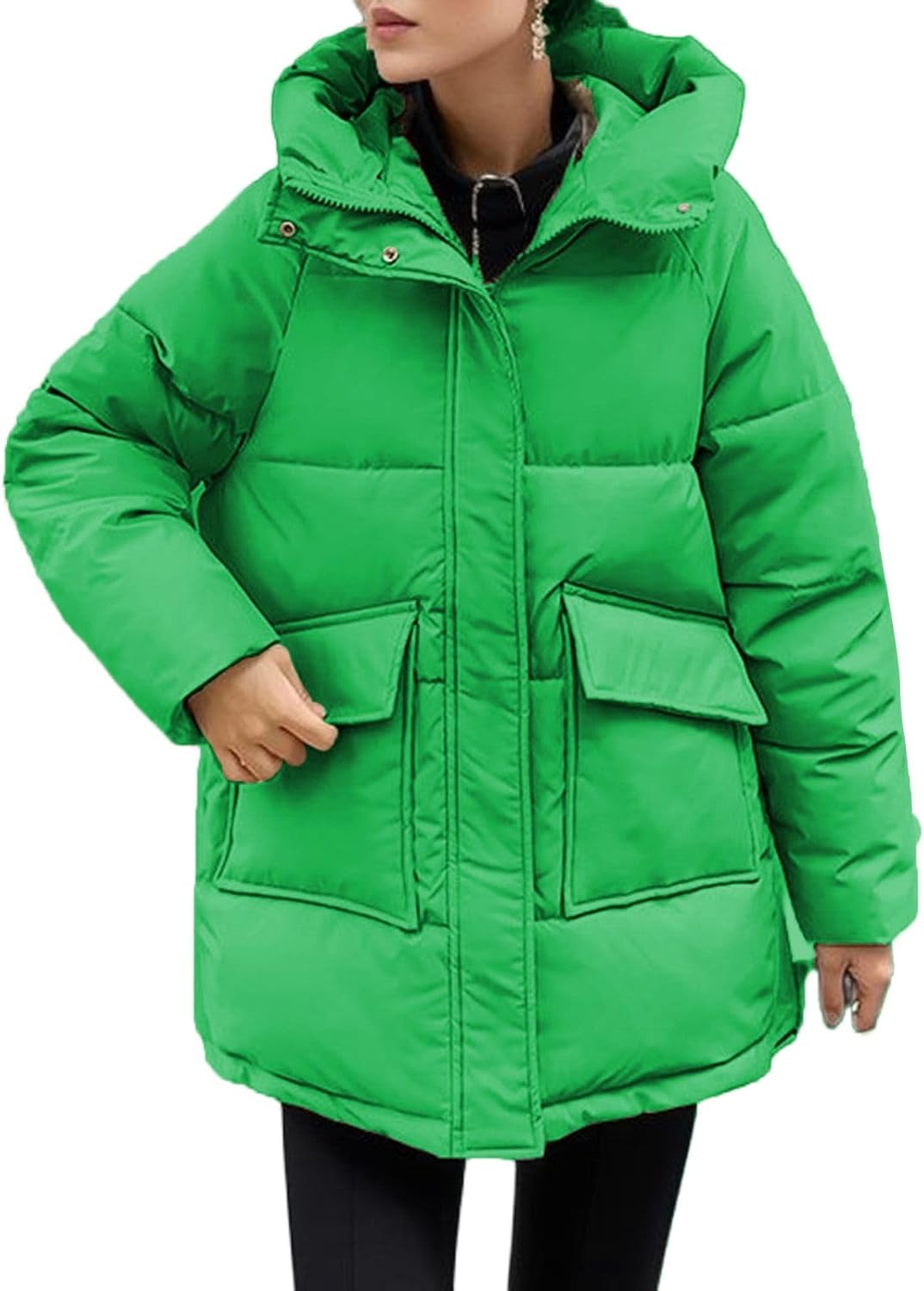 Kubbon Women's Winter Parka Coats Trendy Hooded Quilted Puffer Jacket Thickened Warm Long Down Jacket Outwear with Pockets