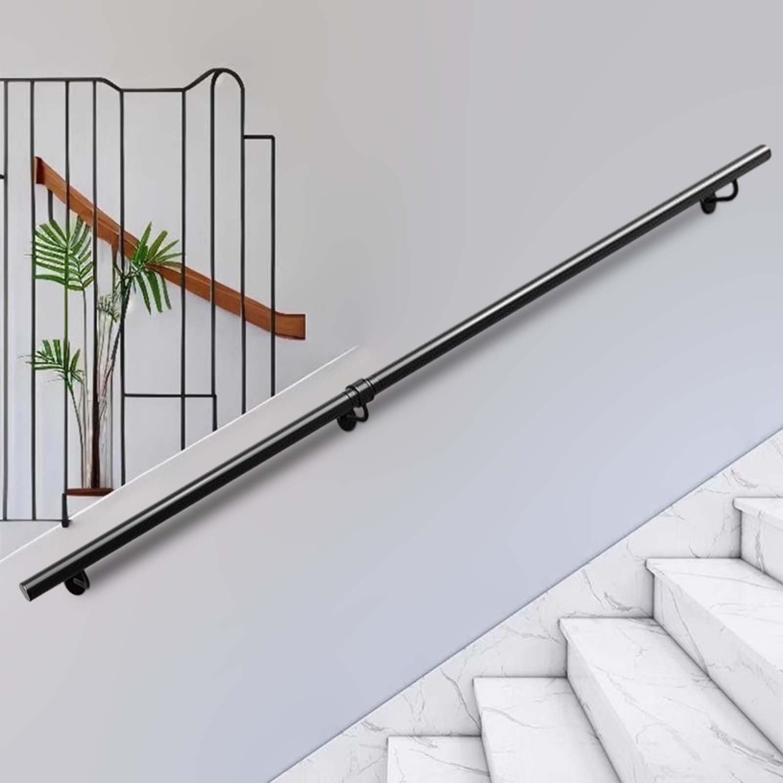 Fkxsxaz Black Handrail For Stairs 1 2 3 4 5 6 Metres, Staircase Banister Hand Rails Indoor And Outdoor, Wall Mount Metal Railing Wrought Iron Corridor Safety Grab Bar Support Rod(1Ft/30Cm)