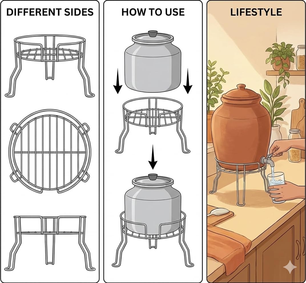 SteelPot Rack for Kitchen | Stainless Steel Matka & Pot Stand | Durable Kitchen Vessel Holder for Rice Strainer, Cooking Pots & Utensils | Space Saving Kitchen Rack — Amazon image 2