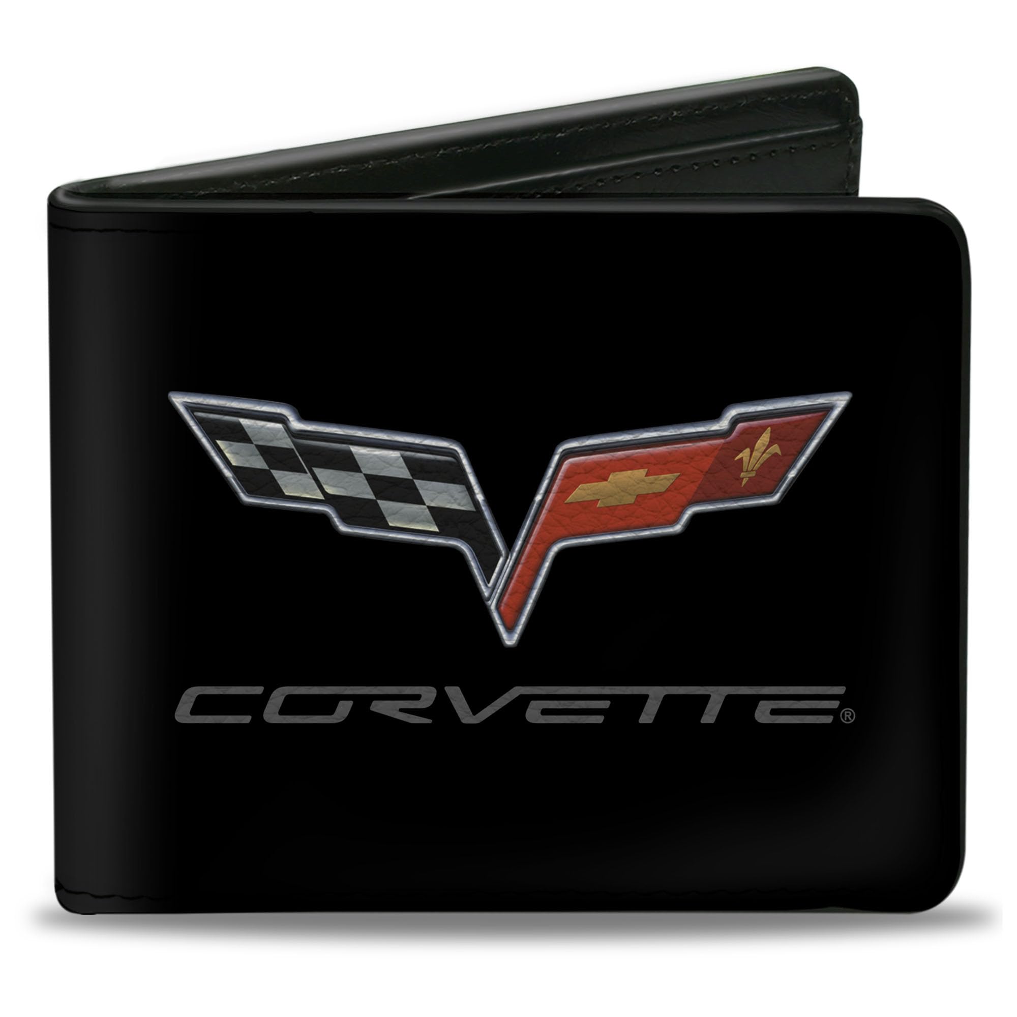 Buckle-Down Men's Pu Bifold Wallet - Corvette Logo, 4.0" x 3.5"