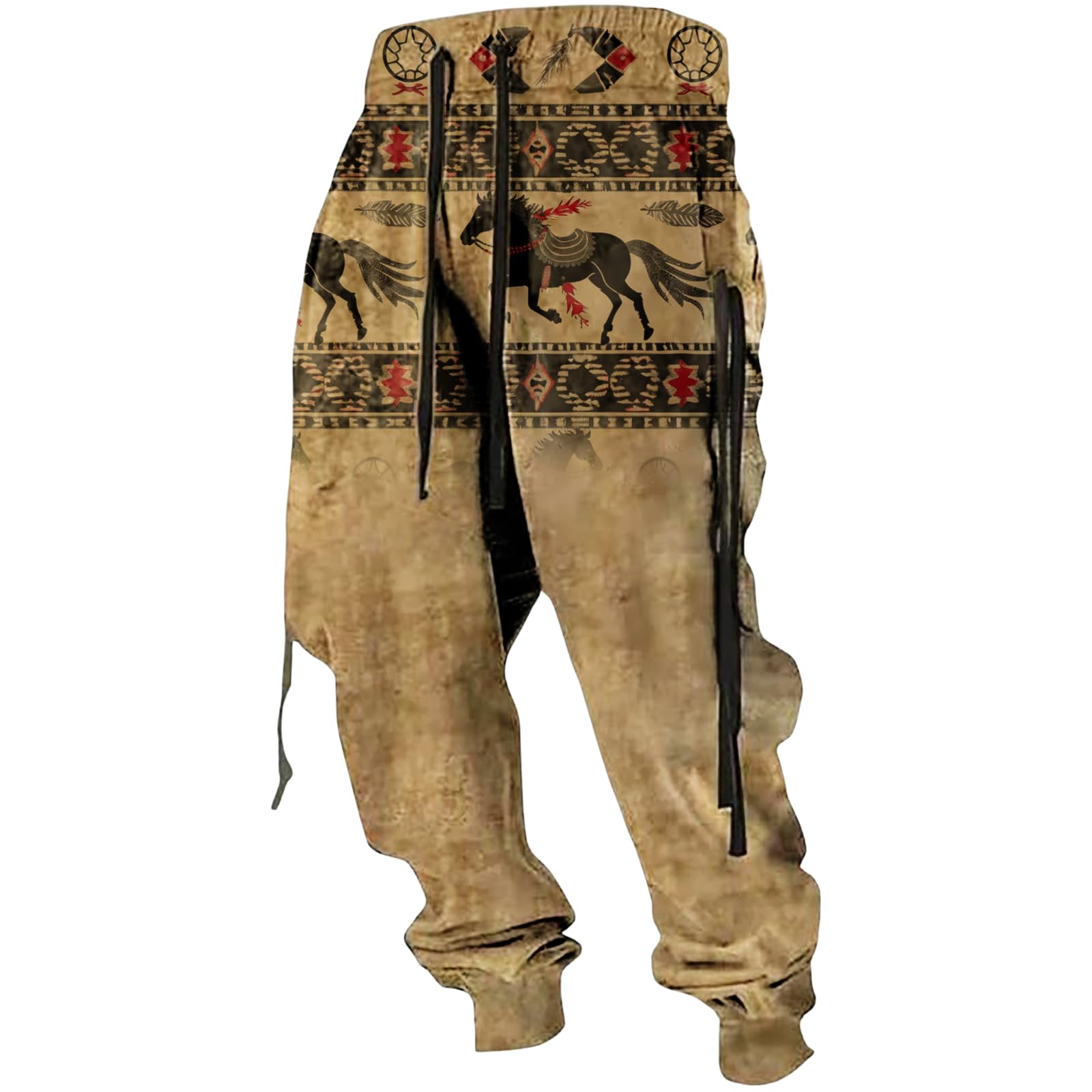 LOAIHA Native American Pants Aztec Cowboy Ethnic Graphic Sweatpants Men Drawstring Hippie Western Jogging Workout Trousers