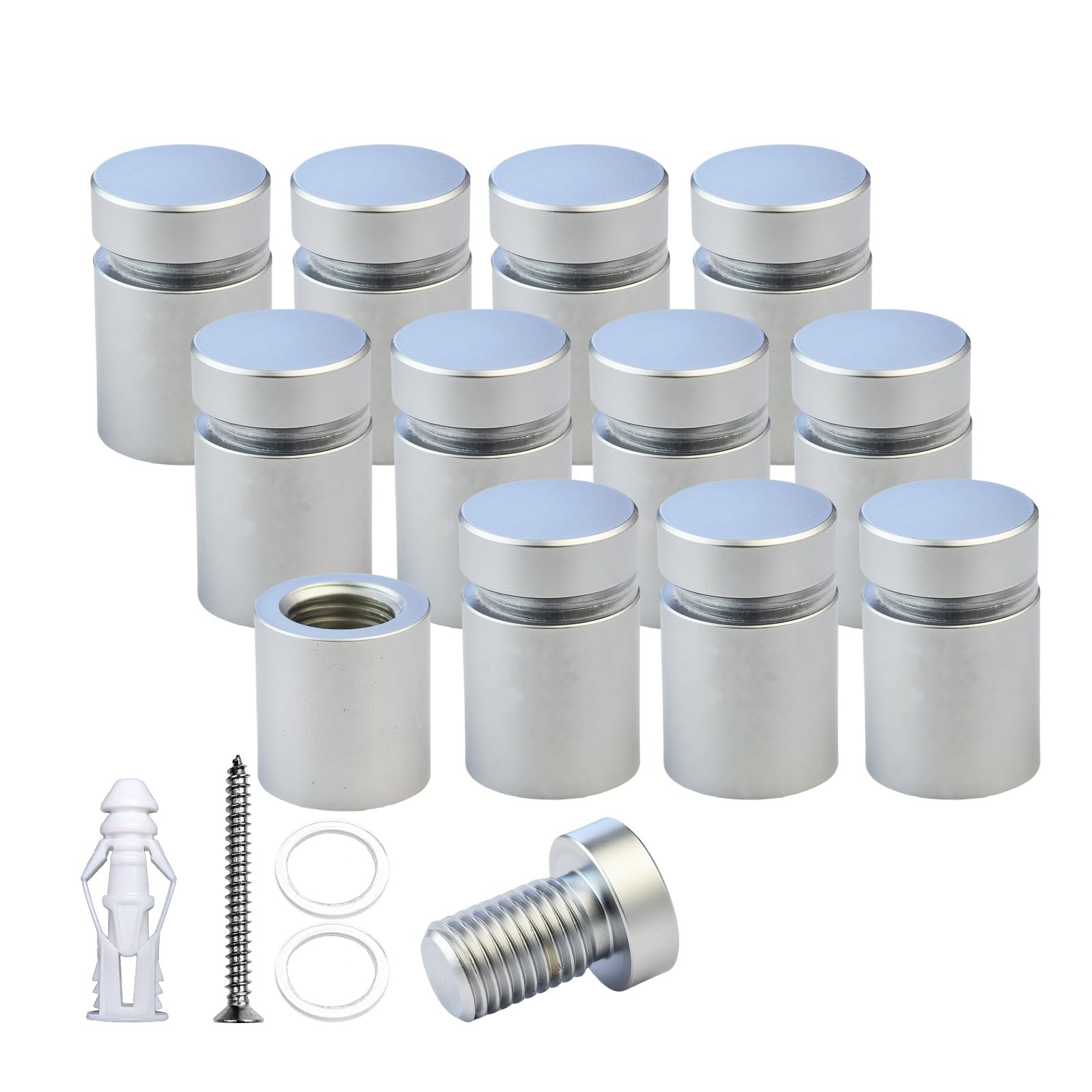 BESTANDOFF Pack of 12, Aluminum Standoff Screws, Wall Sign Standoff Mounting, Glass Standoffs for Acrylic Picture Frame (12, Satin Chrome