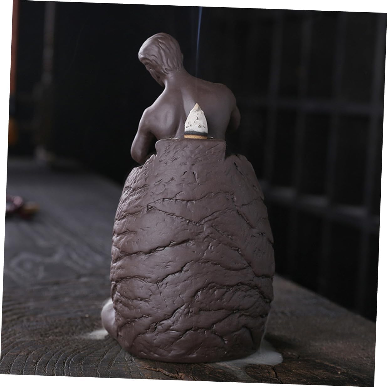 Gatuida Backflow Incense Burner Ceramic Aroma Therapy Burner Self Carving Men Figurine Backflow Incense Holder for Home Office Decor