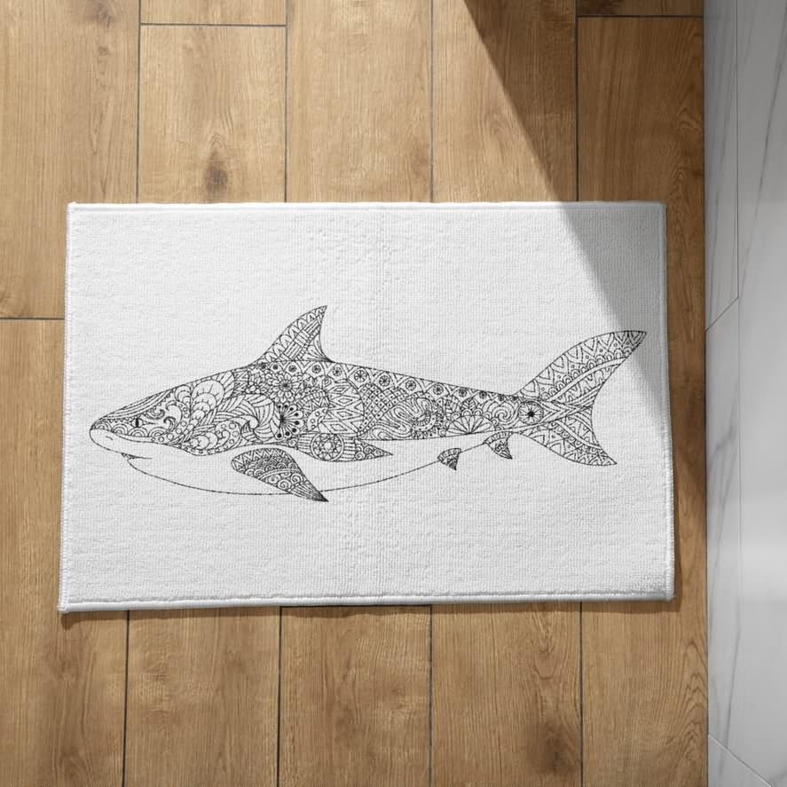 Isdreem Alfombra Pelo Corto Alfombrilla para Dentro Ducha Antideslizante Tiburón Puerta Entrada Casa Exterior Felpudo Baratos Blanco Negro, 40x60cm