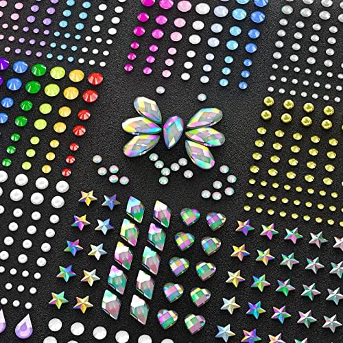 Smallbudi 15 Sheets Face Gems Jewels Stick on Eye Body, Self Adhesive Rhinestones Stickers Rainbow Crystal Face Gems Jewels for Decorations Crafts Nail Makeup in 3 Size 15 Colors