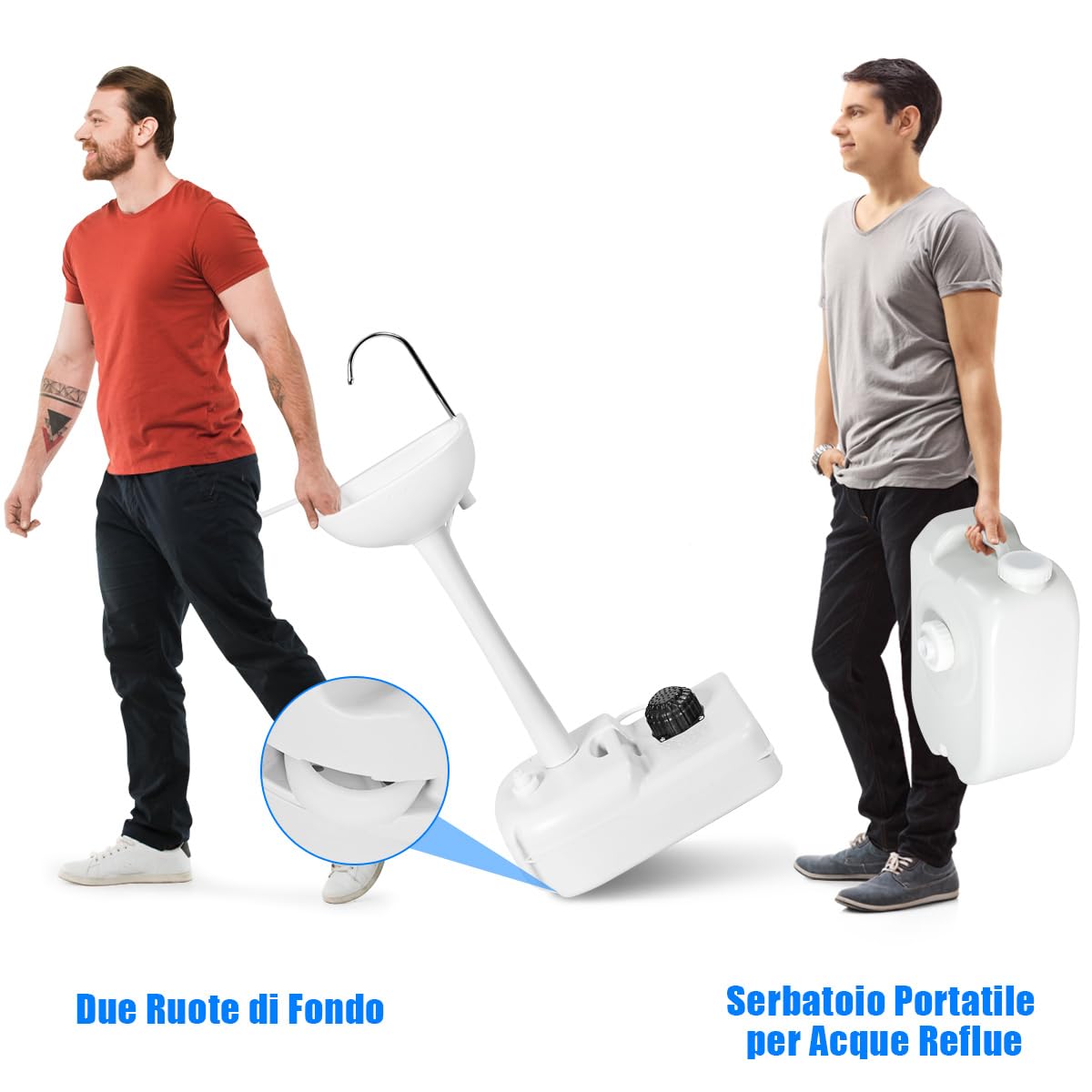 COSTWAY Lavandino da Campeggio con Pompa a Pedale, Lavandino Portatile con Serbatoio d'Acqua da 17L, Dispenser Sapone, Portasciugamani e Ruote (58 x34 x 102cm)