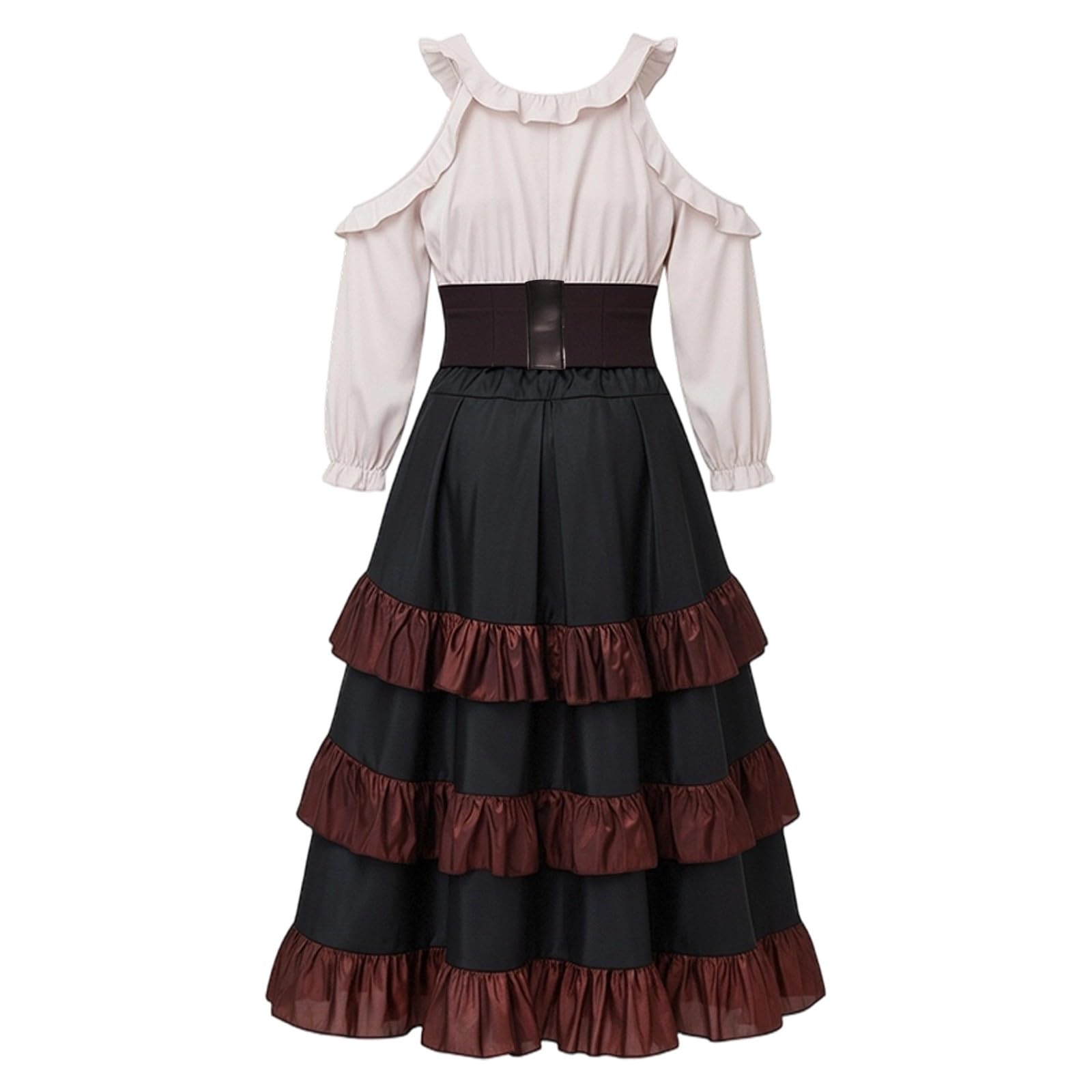 Piratenkostüm Damen Rock Mittelalter Kleid Rüschen Vorne Kurz und Hinten Lang Wikinger Kostüm Lange Ärmel Vintage Steampunk Gothic Röcke Faschingskostüm für Oktoberfest Halloween Karneval Cosplay