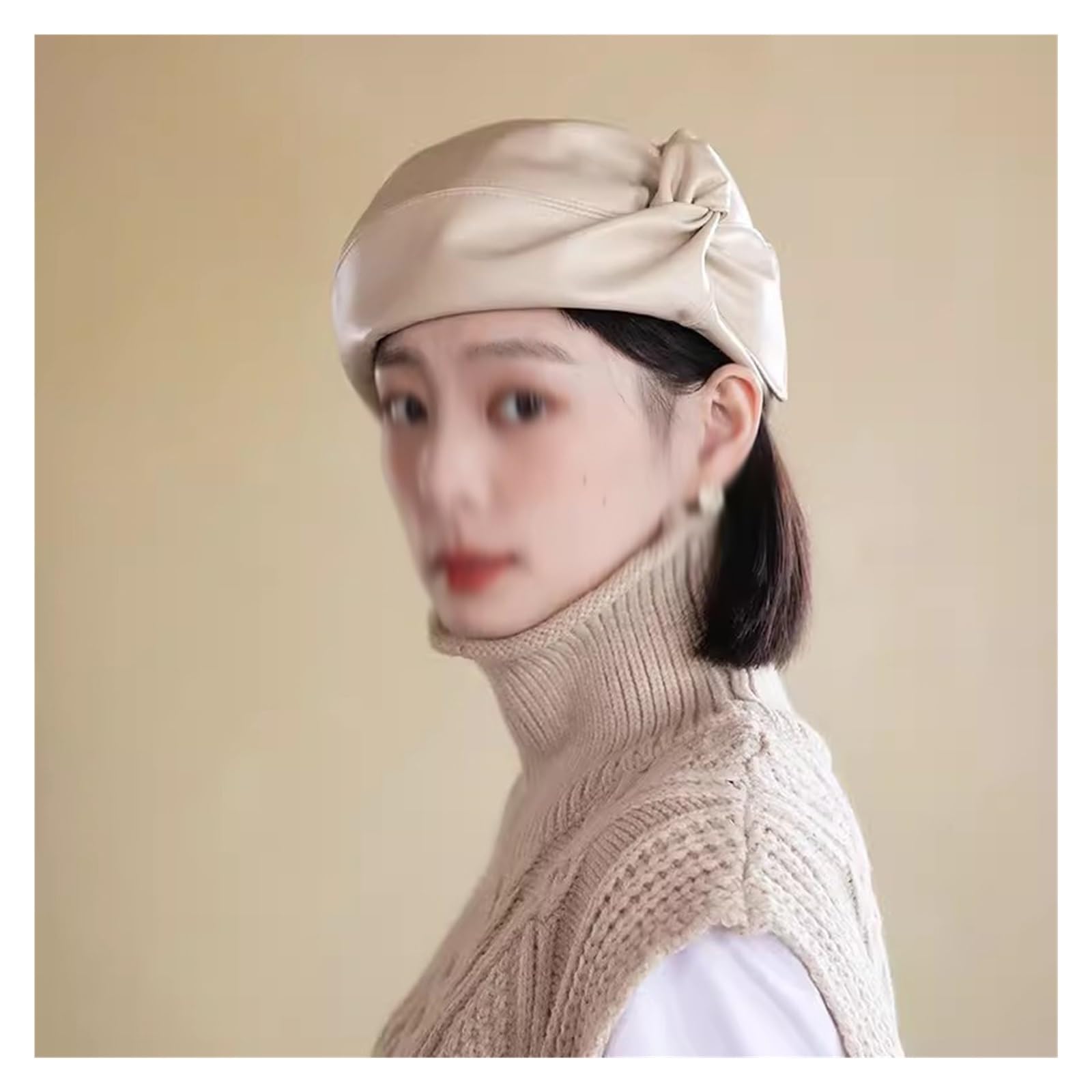 Béret femme automne hiver en cuir souple argenté style peintre