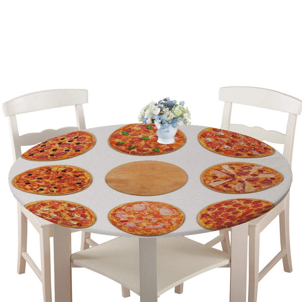 FANSU Nappe Ronde Impermeable, Pizza Impression Nappe En Polyester L'épreuve De L'huile Antifouling Nappe De Table Pour Extérieur Ou Intérieur Table De Salle à Manger (Pizza Blanche,130cm