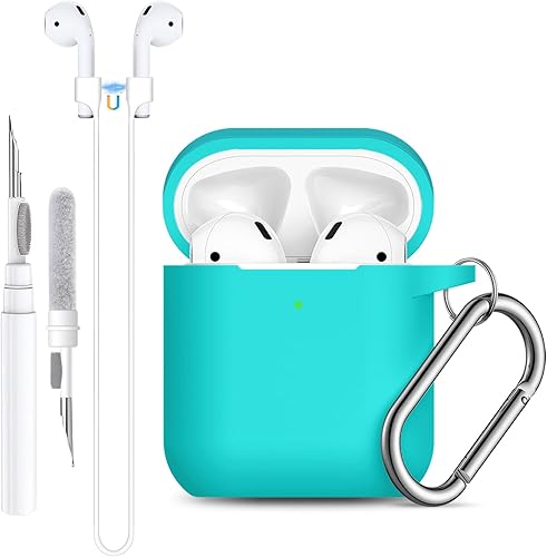 Lerobo Funda protectora completa de silicona suave con kit limpiador y cable magnético antipérdida, para Airpods con llavero frontal LED visible,