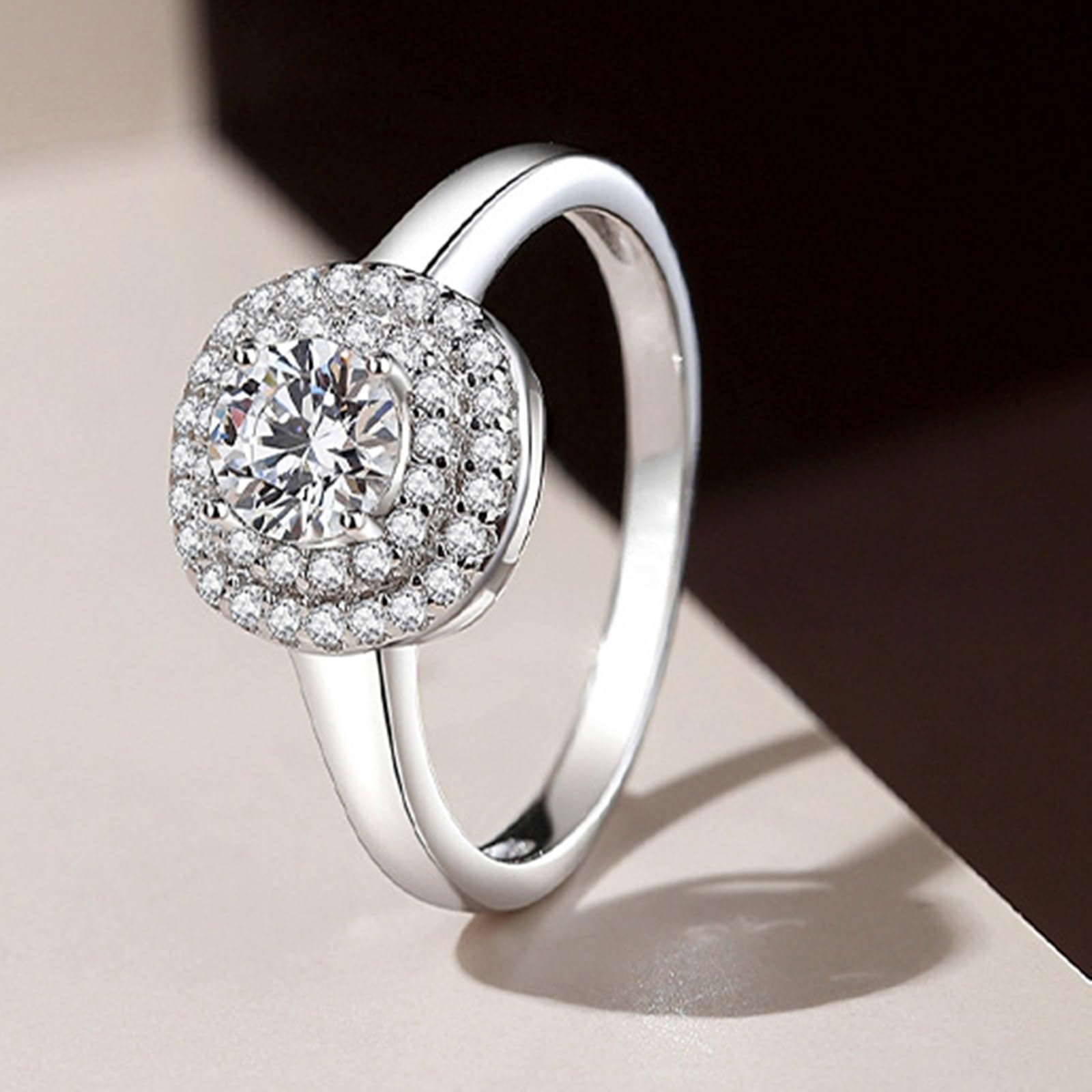 Pierścionek damski z białego złota, pierścionek zaręczynowy, prawdziwe złoto, 0,5 ct Moissanite Halo, pierścionek ślubny dla kobiet