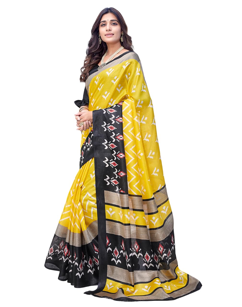 Kjs Women's Khadi Cotton Blended Kalamkari Printed Saree | Beautiful Blend of Tradition and Style | Printed Saree with Running Blouse | Yellow Lady