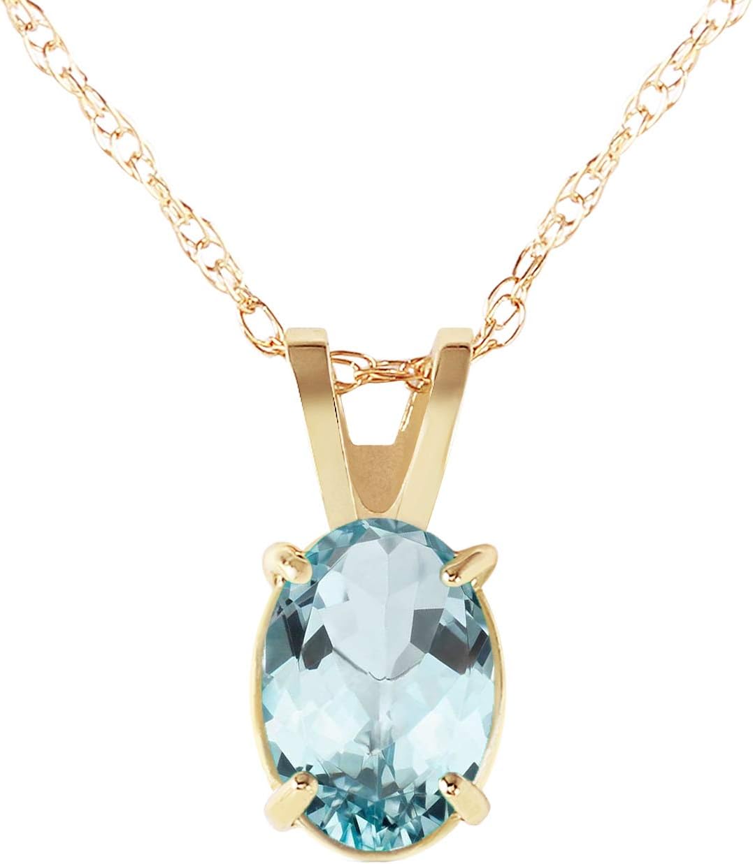 Galaxy Gold GG 14K Solid Gold Natural Aquamarine Oval Pendant Necklace for Women - 0.75 Carat March Birthstone, Stone of Courage, 14-24 Inch