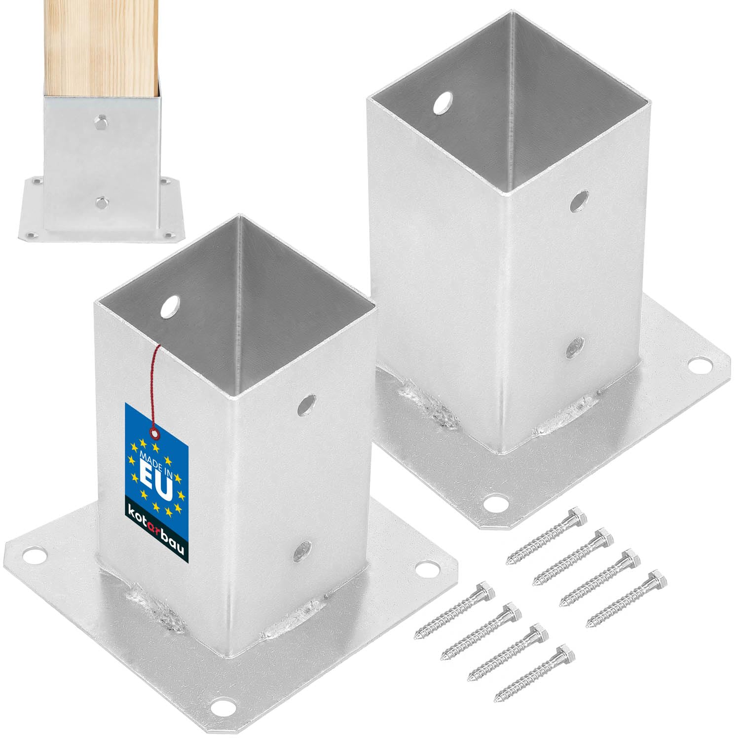 Supporti Per Pali KOTARBAU 80x80mm - Set Da 2 Regolabili In Altezza (90-150mm) | Zincati Per Esterni