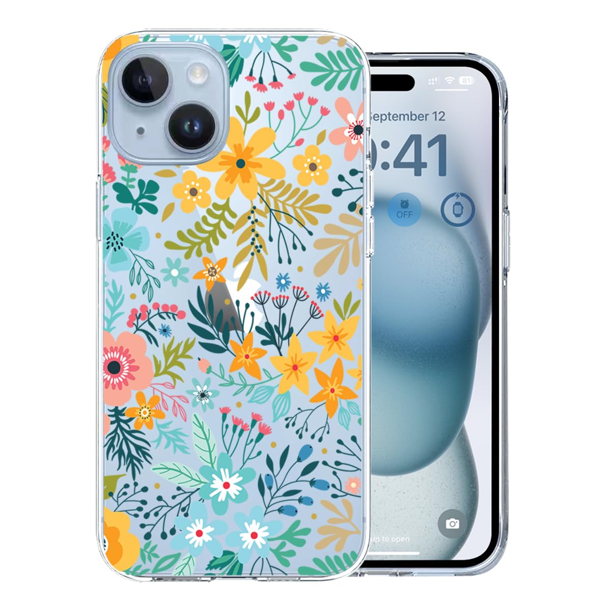KEXAAR Compatible with iPhone 15 Case, Clear Floral Flower Shockproof Protective Bumper Hard Back Slim Cute Clear Phone Cover for Women Girls 2023 6.1