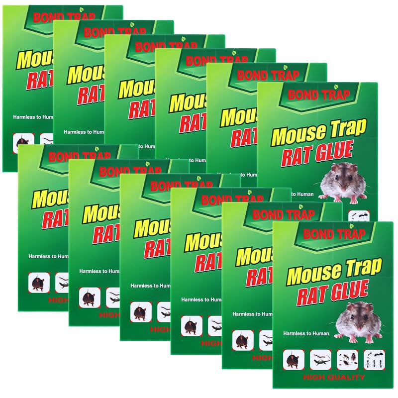 BORISCA 12 Piezas Pegamento Ratones Pegajoso Fuerte Trampa Aadhesiva para Ratas y Ratones Profesional Atrapa Ratón y Cucarachas, Trampas Ratas Adhesivo Utilizado en Cocinas, Salas de Estar, Almacenes