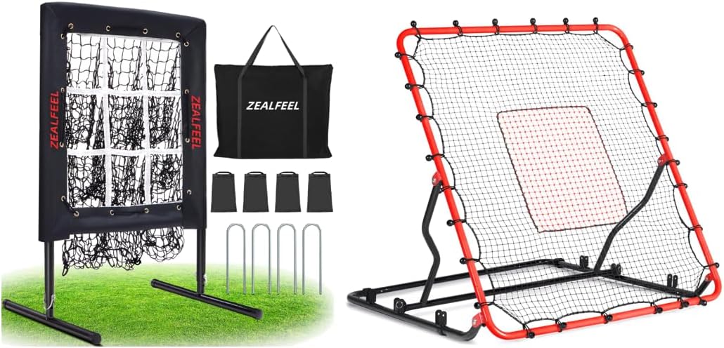 9 Hole Baseball Pitching Net with 3 Height Adjustable & 4x4.5FT Baseball Rebounder Net with 3 Adjustable Angles, 2 Strike Zones, UV Resistant, Carry Bag