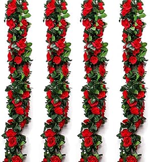 Musdoney 4 Pack 32.2 FT Fake Rose Vine Flowers Plants Artificial Flower Hanging