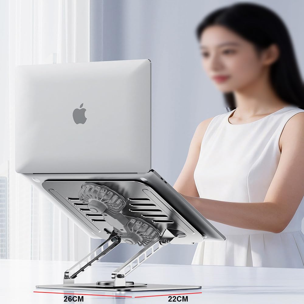 Podstawka Pod Laptopa Z Wentylatorem Chłodzącym,Podstawka Chłodząca Pod Laptopa,Obrotowa Podstawa 360°,Metalowy Wspornik Z Podwójnym Słupkiem,Nośność 10Kg,Do 17,3 Cala,Do Biura I Domu A