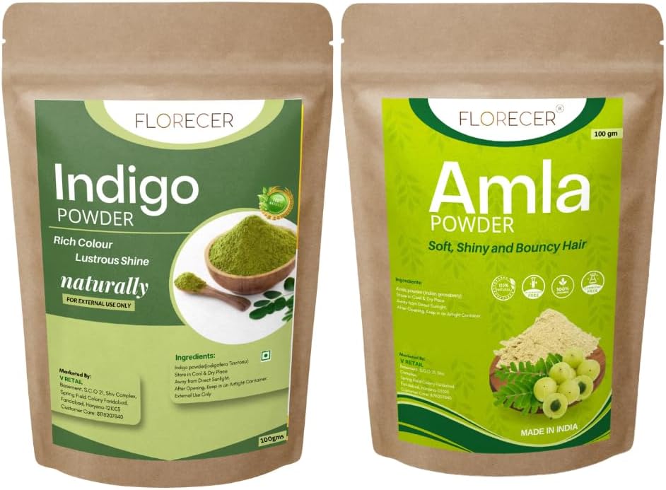 Indigo Powder Organic For Hair Black And Amla Powder For Hair Care- Pack of 2 ( Each 100 Gram)