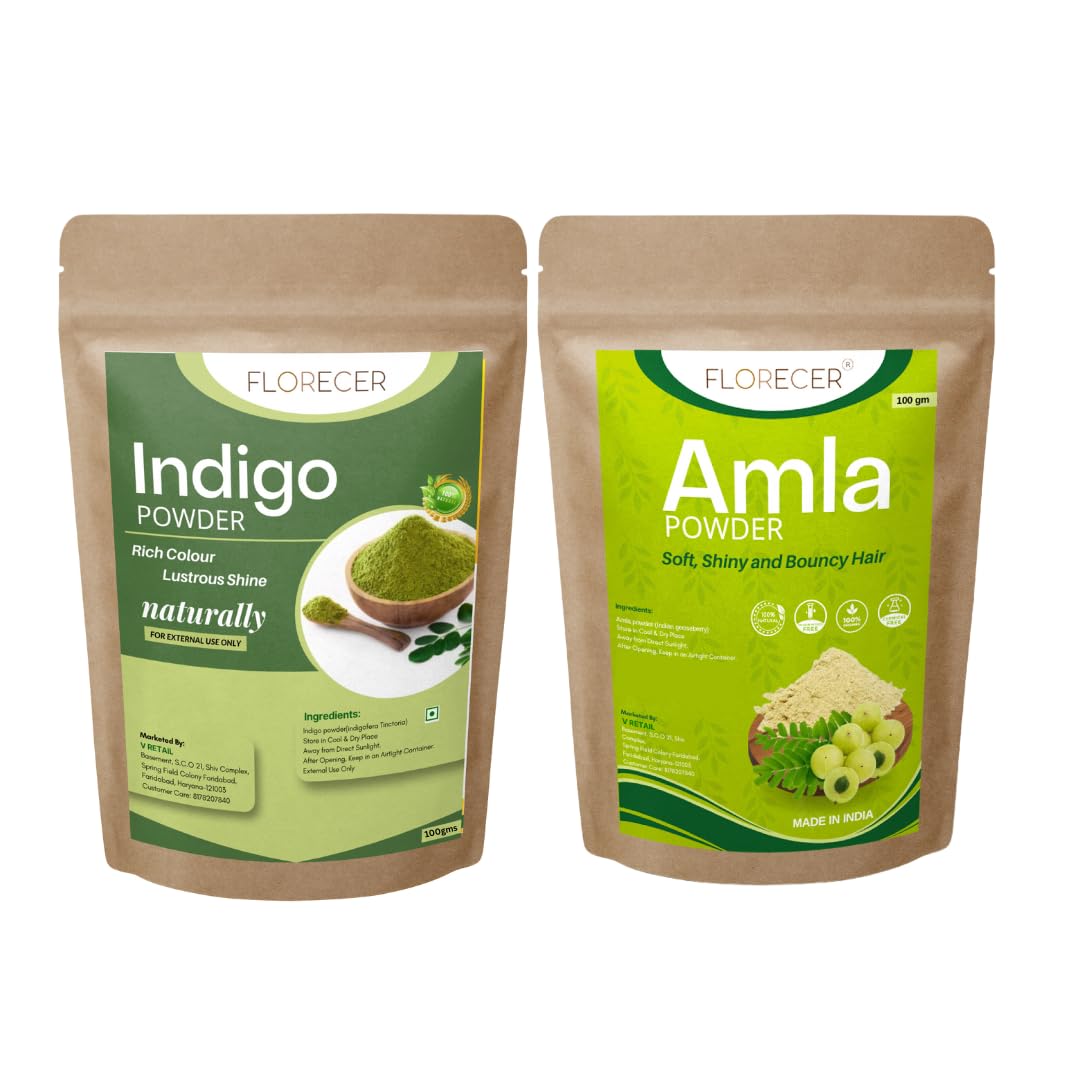 Indigo Powder Organic For Hair Black And Amla Powder For Hair Care- Pack of 2 ( Each 100 Gram)