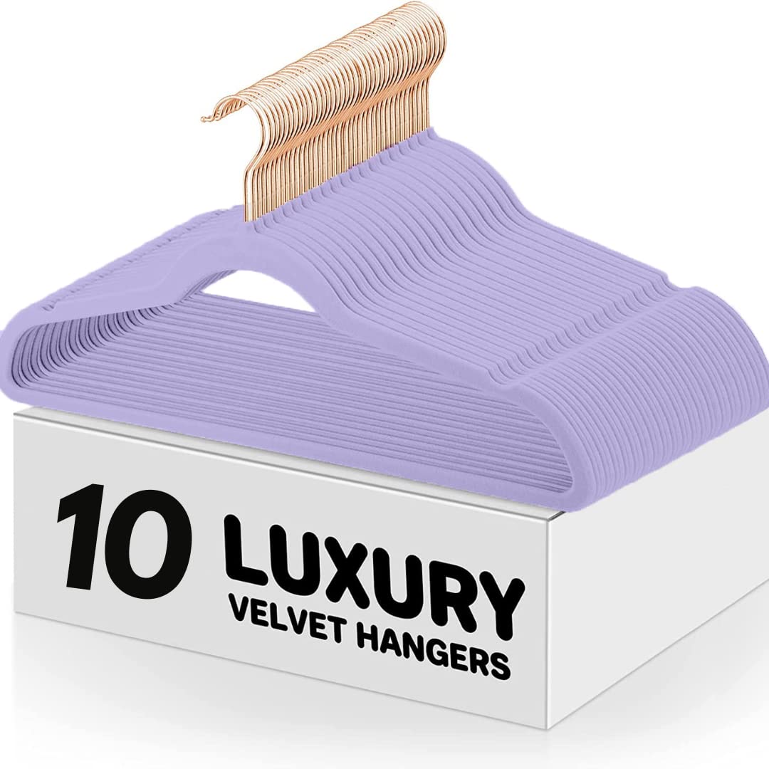 STAR WORK Non Slip Hangers Heavy Duty Clothes Hangers - Hangers Non Slip Felt Hangers for Coats, Suit, Jackets, Pants & Dress Black Velvet Hanger (Purple, 10)-image-48