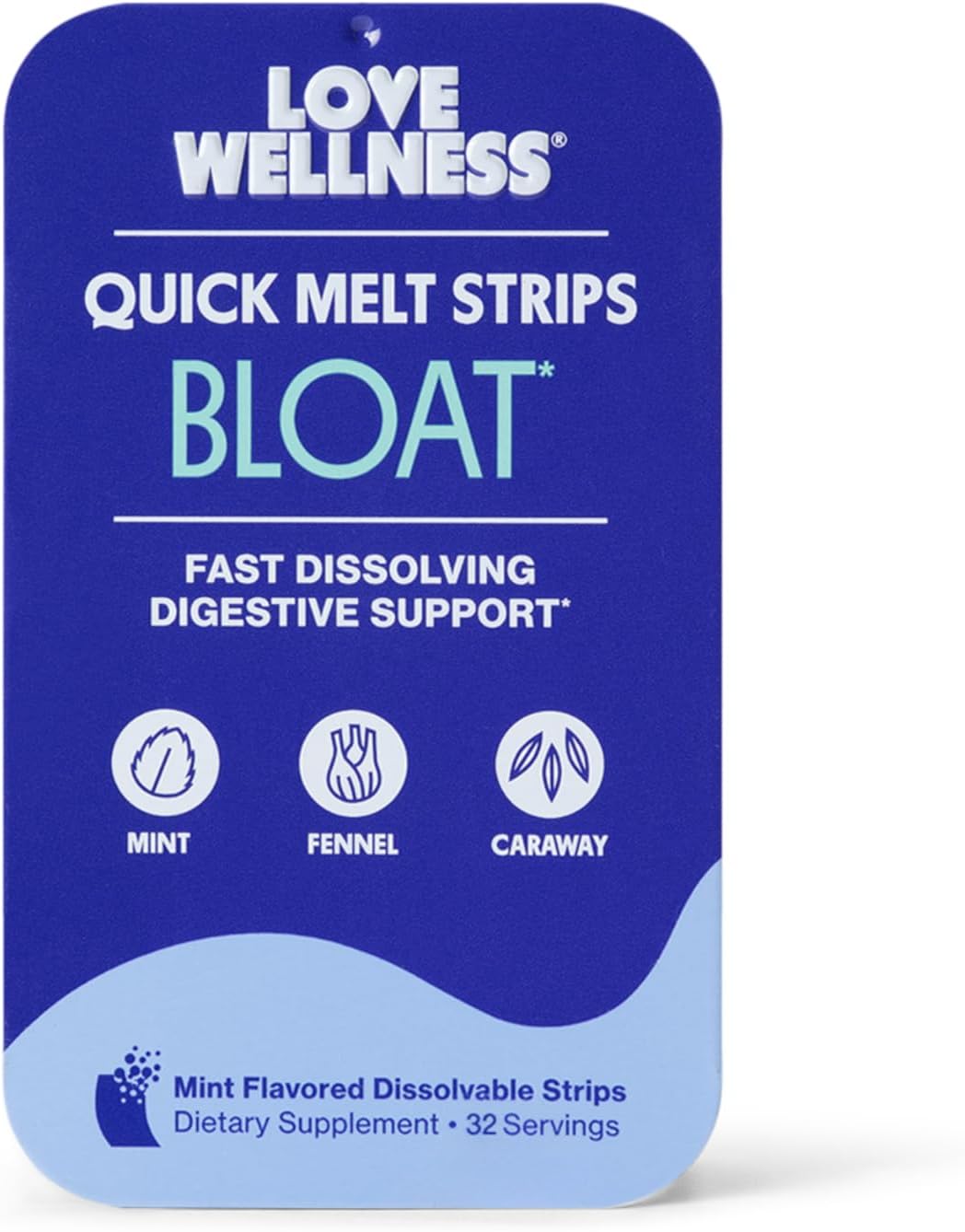Love Wellness Bloat* Quick Melt Strips - Fast-Dissolving Digestive Support with Mint, Fennel, and Caraway - Helps Ease Occasional Bloating* - No Water Needed - Vegan and Sugar Free - 32 Strips