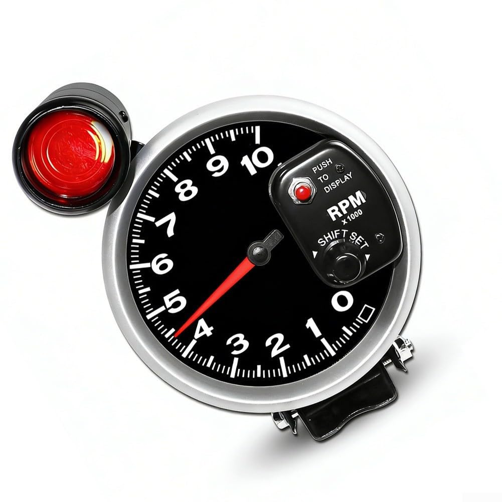Compte-tours LED 12 V RPM - Compteur de 10 000 - Mod d'instruments de voiture avec moteur haut - Écran noir et blanc pour réglage automatique des performances (noir)