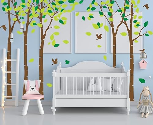 Miniatura 2 de luckkyy Calcomanía para pared, Gran Familia de cinco Árboles con pájaros y jaulas, para habitación familiar, arte decoración.