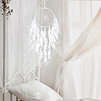 Vista 4 de Dremisland Atrapasueños de plumas blancas para colgar en la pared, elegante decoración de pared para ventanas, balcón, dormitorio, boda, fiesta, Sin