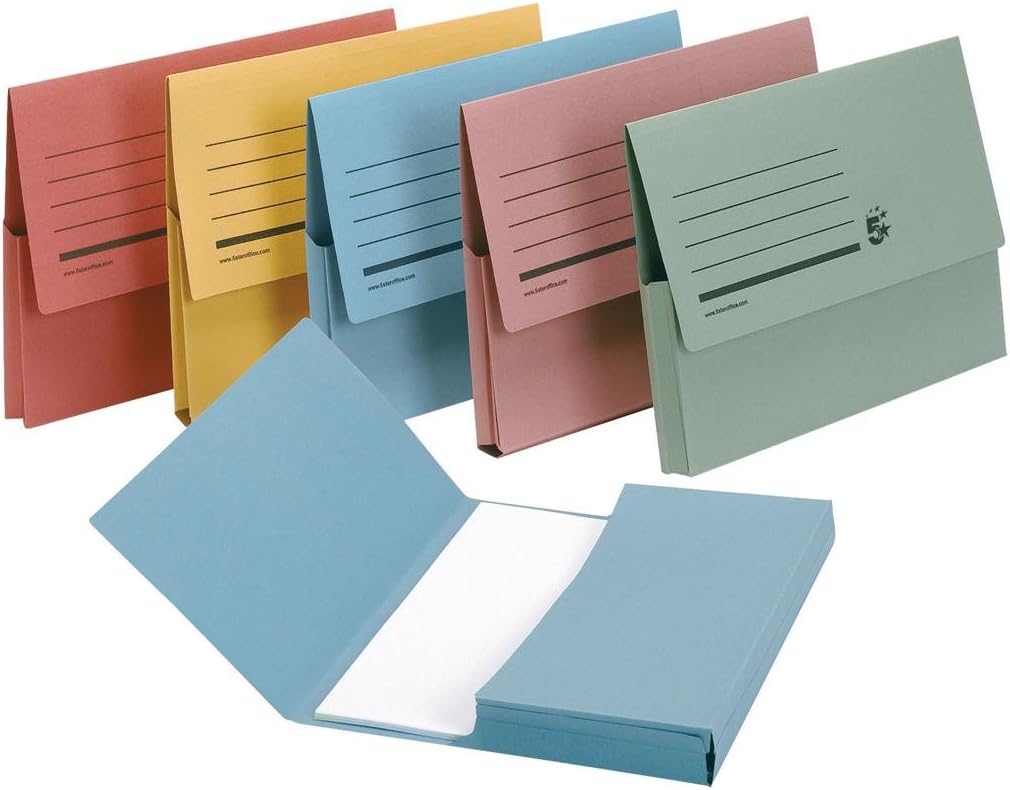 5 Star Document Wallet Half Flap 285gsm Capacity 32mm Foolscap Assorted [Pack of 50]