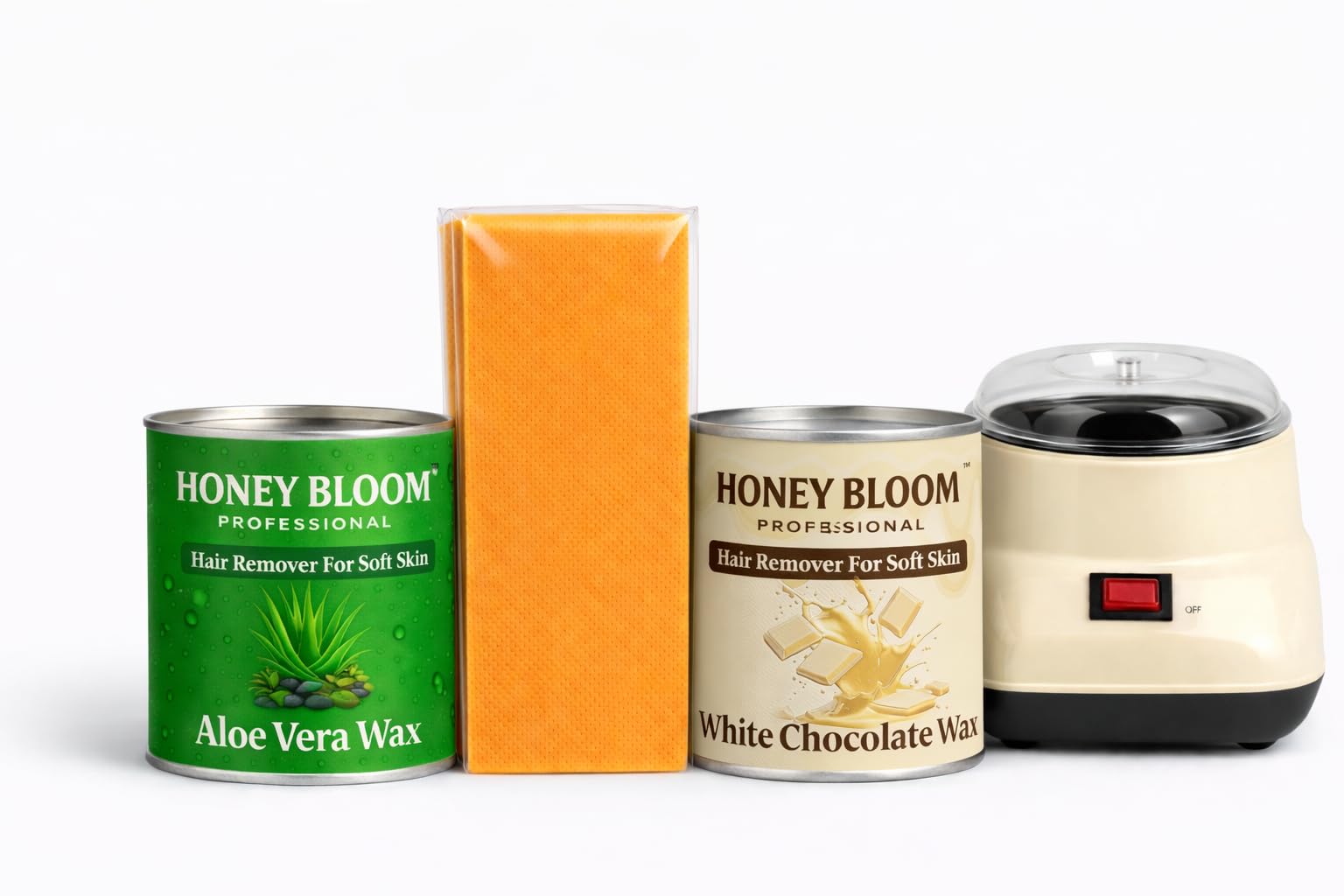 Honey Bloom Professional Hair Removal Wax Heater Combo - Aloe Vera and White Chocolate Wax with 25 Waxing Strips-image-7