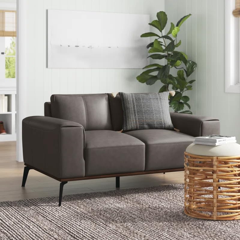 Image of LEGACY OF COMFORT Conley 58'' Leather Loveseat 2 Seater Sofa Two Seater Lounger for Living Room Offices Hotels (Grey, Two Seater)