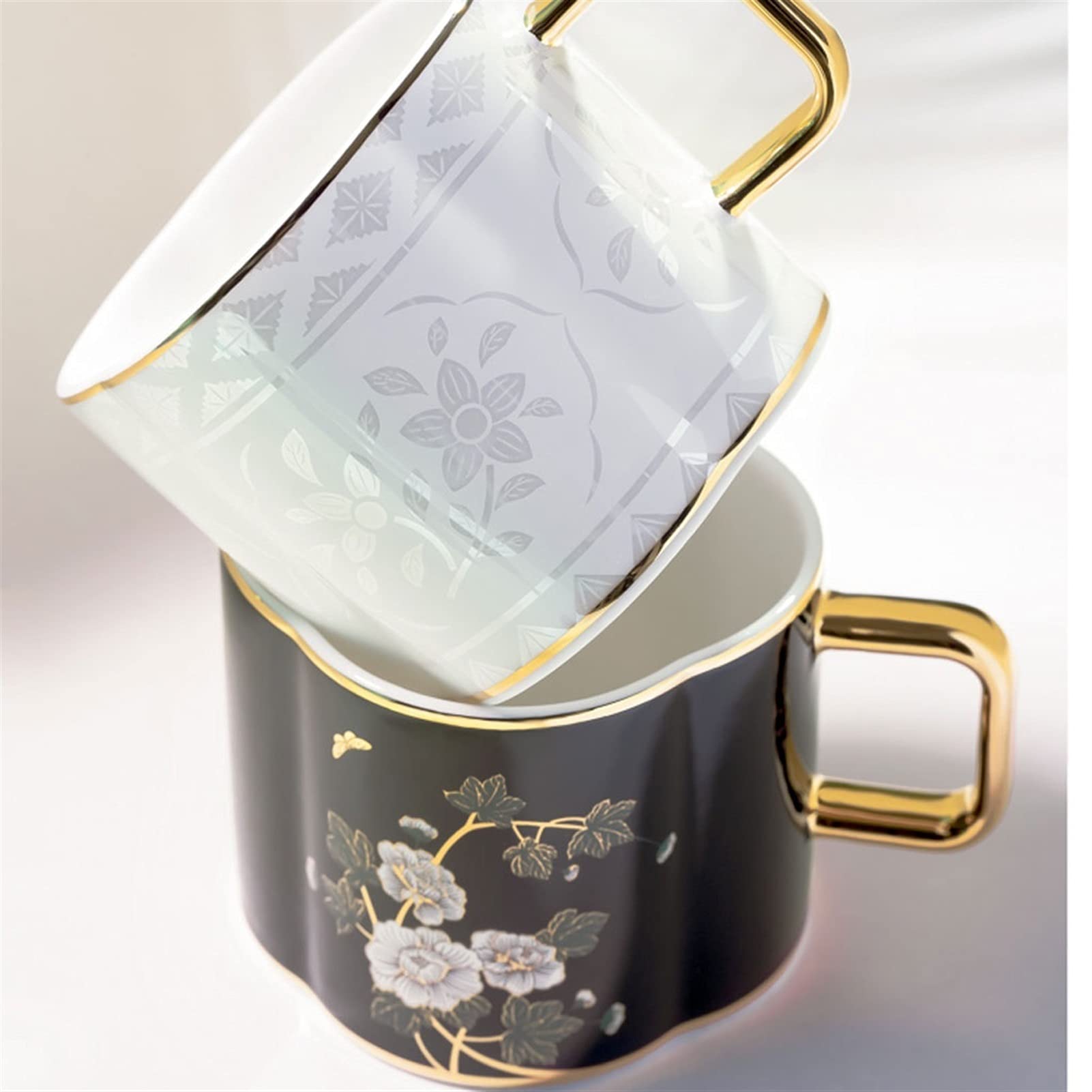 Juego de Tazas de café Juego de 3 Tazas de café de cerámica de Gran tamaño Restaurante Porcelana Tazas apilables Platillos Café Latte Estilo Chino y té Tazas ne
