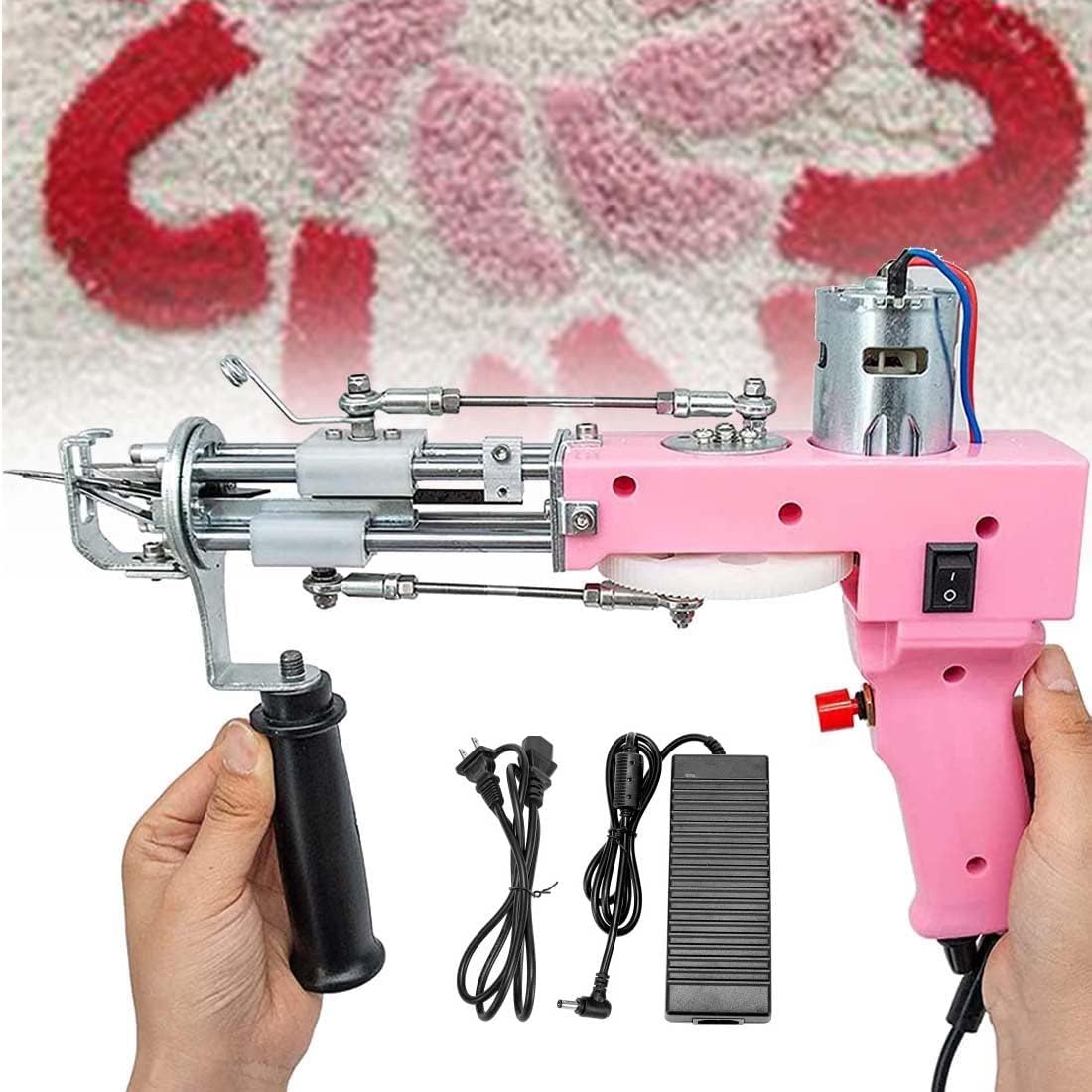 GeRRiT Tufting Gun Cut Pile Starter Kit, Rug Tufting Gun Pink, Electric Carpet Weaving Machine Speed 5-40 Stiches/secs Carpet Weaving Flocking Machine Hand-Held Punch Tools Embroidery, 100V-240V