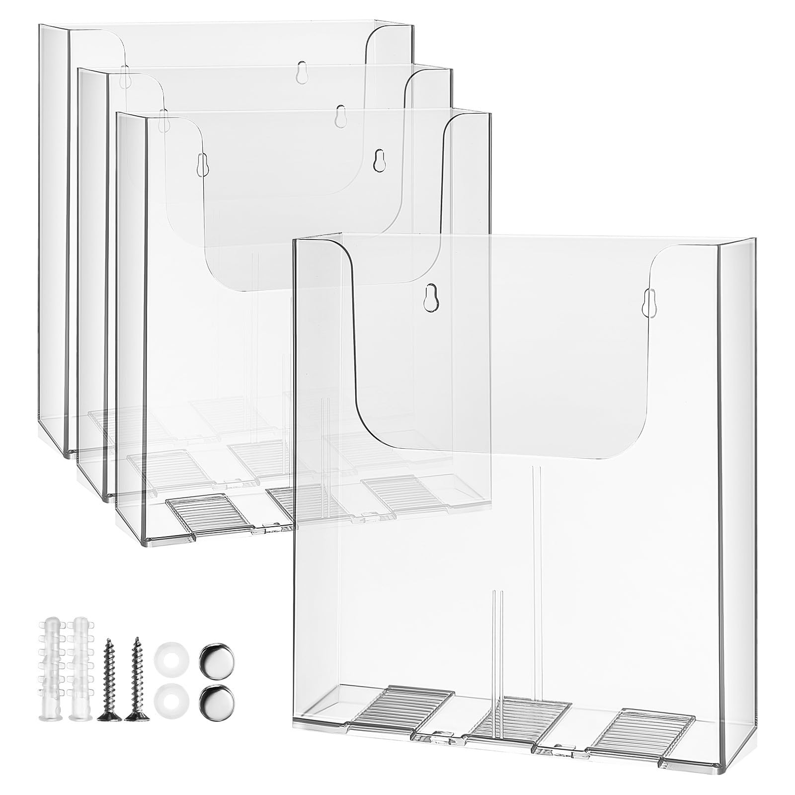 Beavorty Expositor de Folletos A4 de Pared en Acrílico Transparente, Set de 4 Soportes para Organización de Archivos y Menús en Espacios Educativos y Comerciales