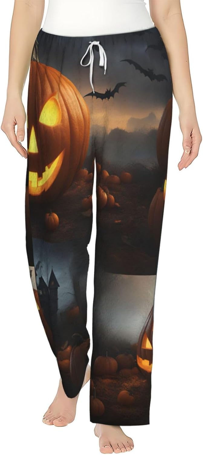Halloween Pumpkin Print Women'S Flannel Pajama Pants,Soft Warm Pajama Bottoms,Perfect For Holiday Lounging