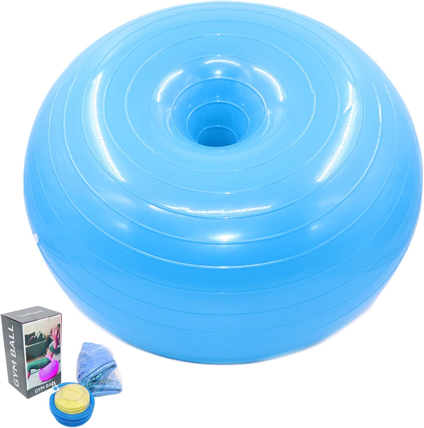 Fitness Ball, 20 Inch Inflatable Doughnut Exercise Ball Anti-Burst Stability Donut with Inflator Heavy Duty Chair Cushion Seat for Balancing & Stability Training Workout..