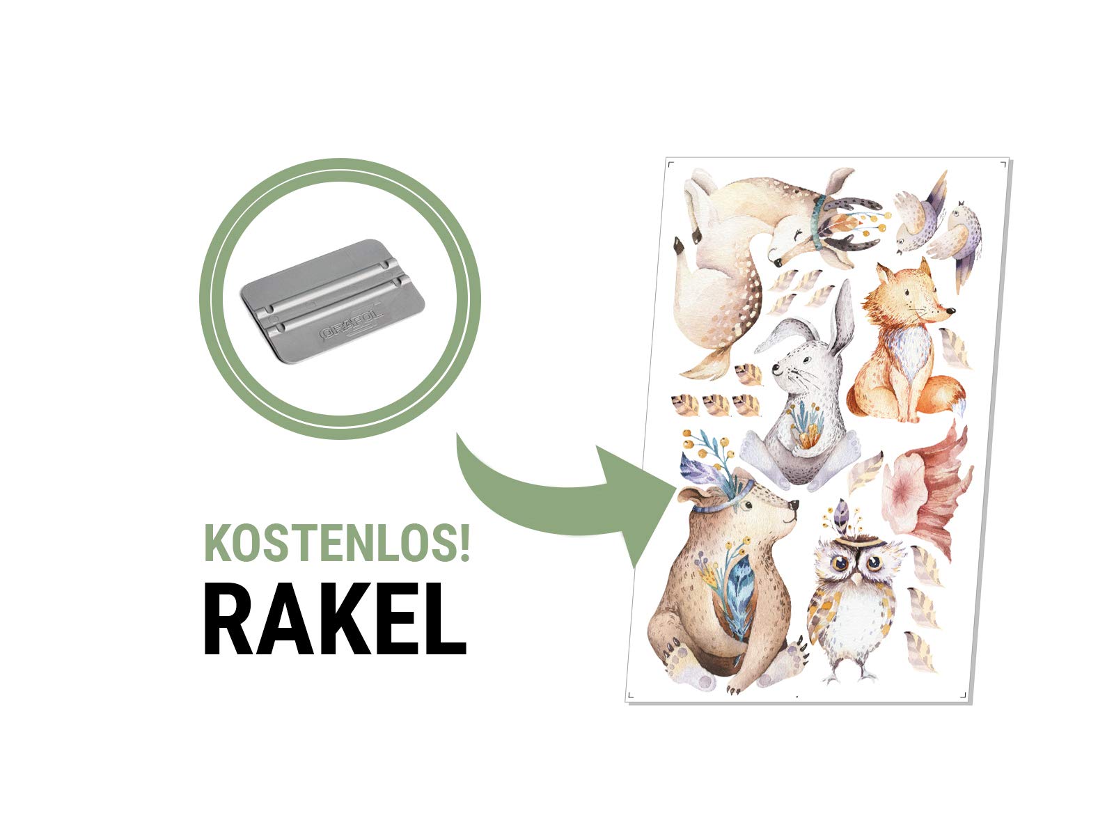 Adesivo da parete con animali della foresta I cervo, volpe, orso, uccelli, per cameretta dei bambini, os8807 (145 x 120 cm)