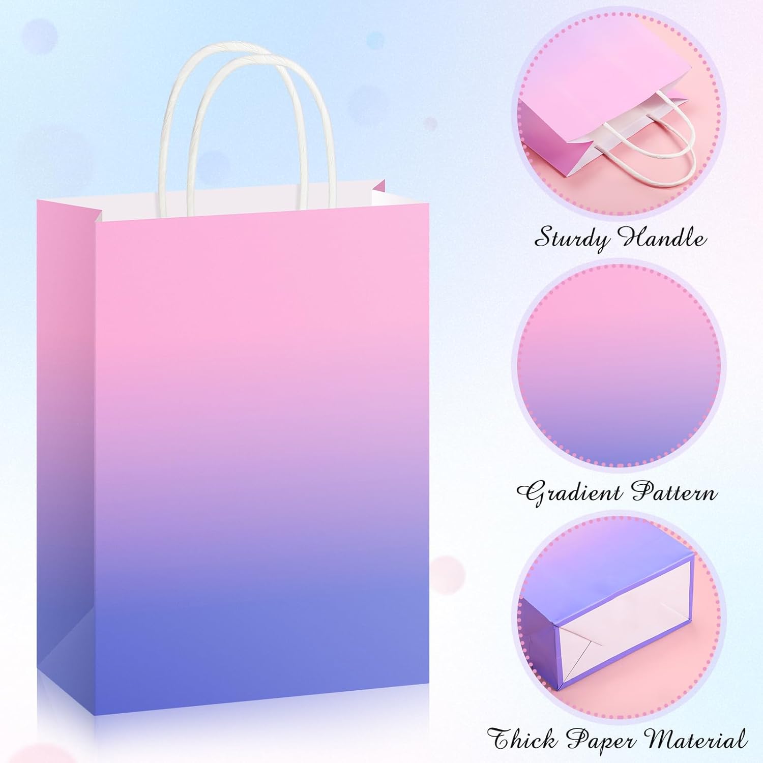 Pajean 24 Pack Ombre Gift Bags with Tissues Paper Gradient Paper Gift Bag with Handles Rainbow Party Favor Bags Kraft Goodies Treat Bag for Birthday Baby Shower Wedding Party Favors Supplies - Image 3