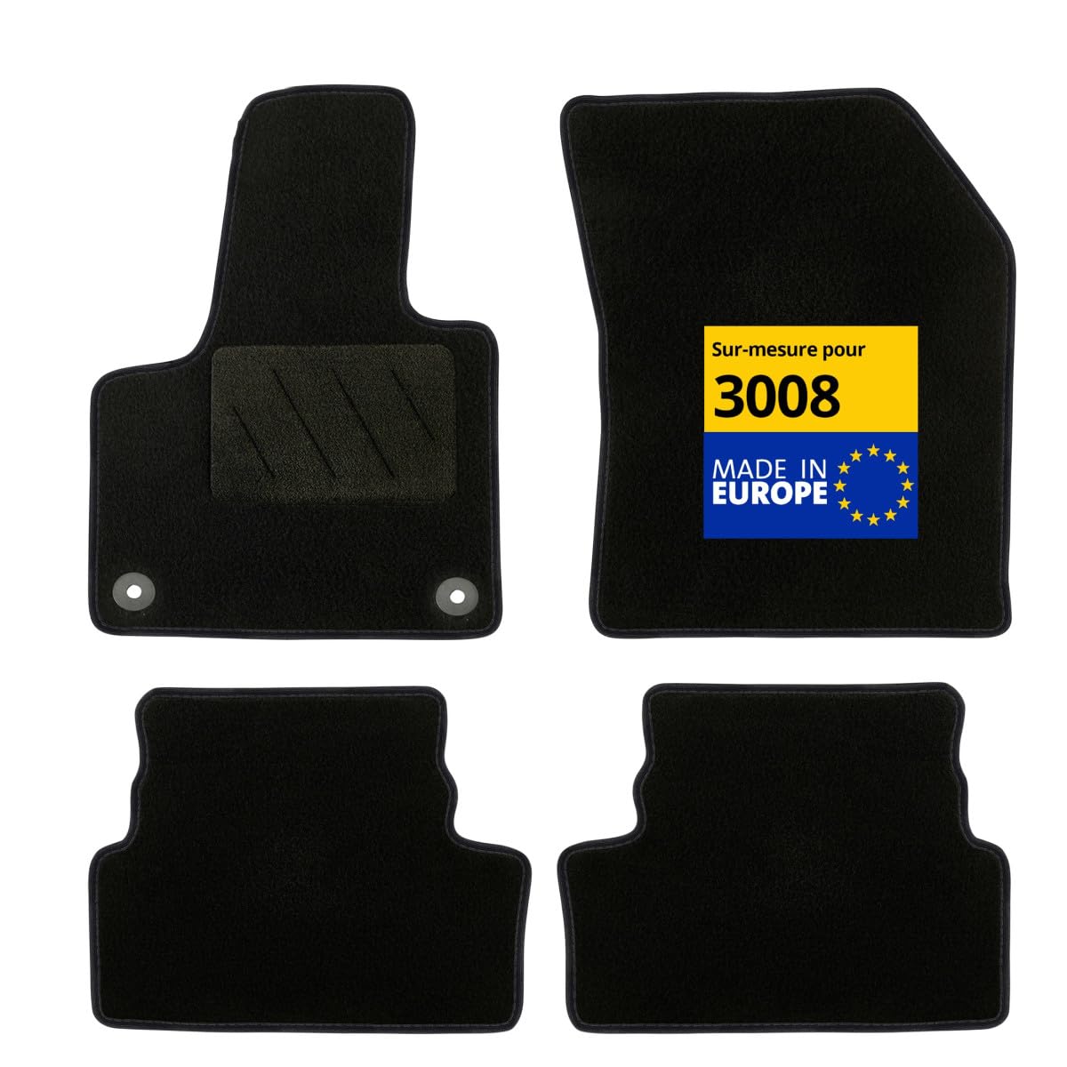 DBS - Car Floor Mats - Tailored for 3008 - With Fixing Clips - Non-Slip Car Floor Mats - Galaxy Carpet - Pack of 4
