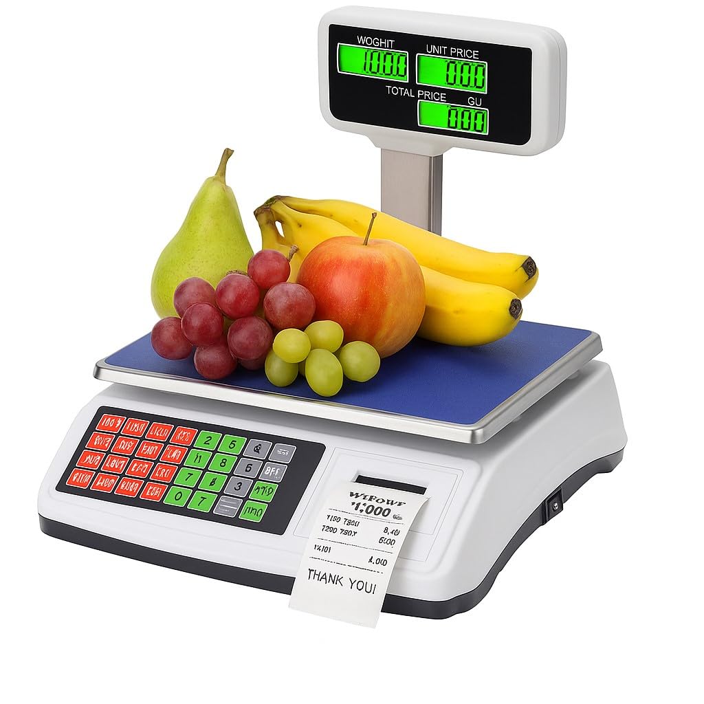 Báscula de 50 kg, 5 g, con brazo de prensa, 6 pantallas, 18 memorias, alimentación de red y batería - CW869
