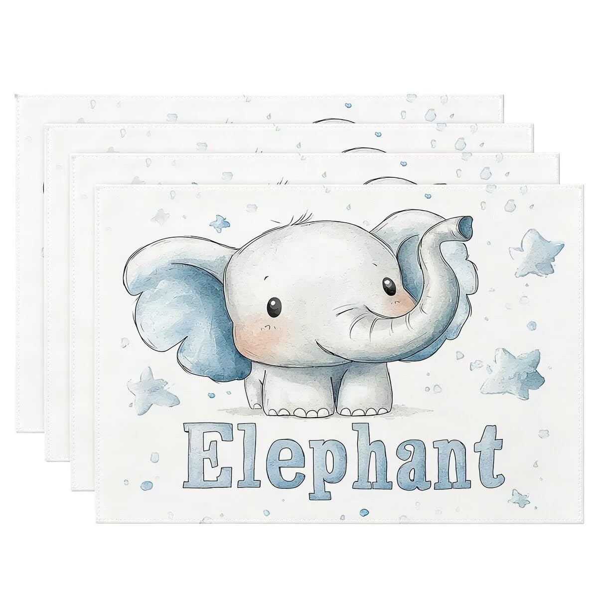 Set de table pour fête à la ferme décor blanc motif Éléphant 50x35