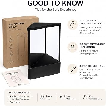 Non-Reversing Mirror, True Image Reflection, for Makeup Vanity Non-Magnifying Tabletop Beauty Mirror, Slim Design, Precision True Images Real Reflection