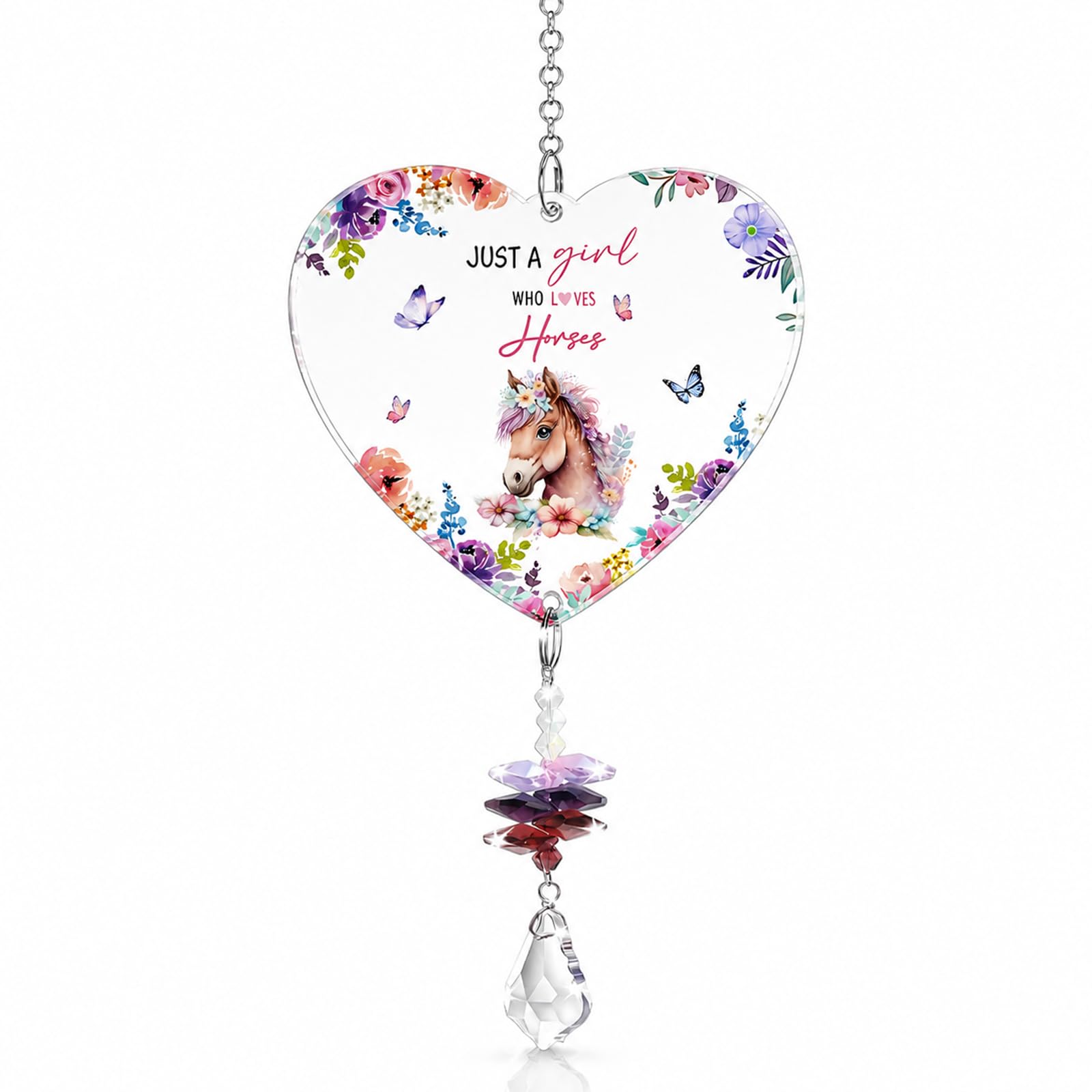 Suncatcher For Windows Horse Gifts For Girls, Crystal “Just a Girl Who Loves Horses” Sparkling Sun Catcher, Hanging Acrylic Heart Gifts For Horse Lovers On Birthday Graduation, 14.6In