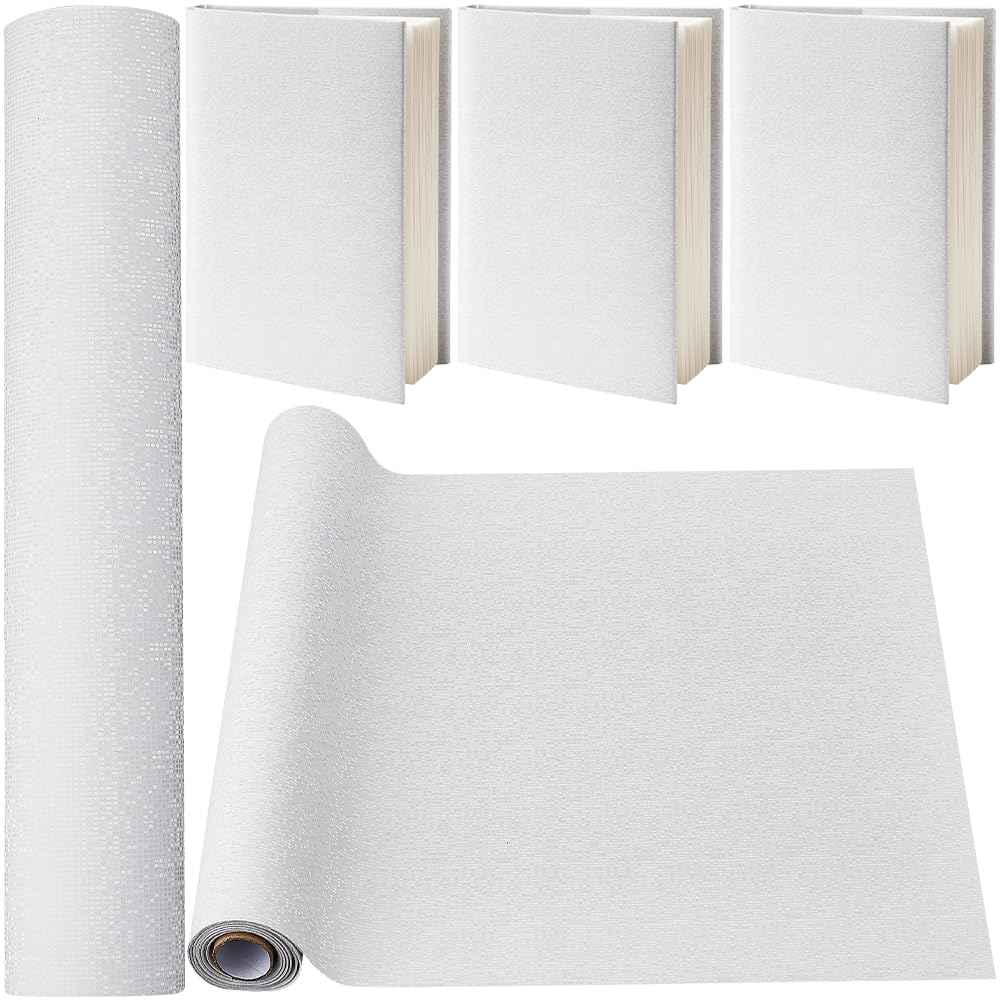craspire 51 x 11.8 Zoll Buchtuch Zum Binden von Büchern Weißes PU Ledergewebe Oberfläche Mit Lasermuster Vlies Basisschutz Schutz Für A4 A8 Buchumschläge Alben Scrapbooking DIY Buchtuch