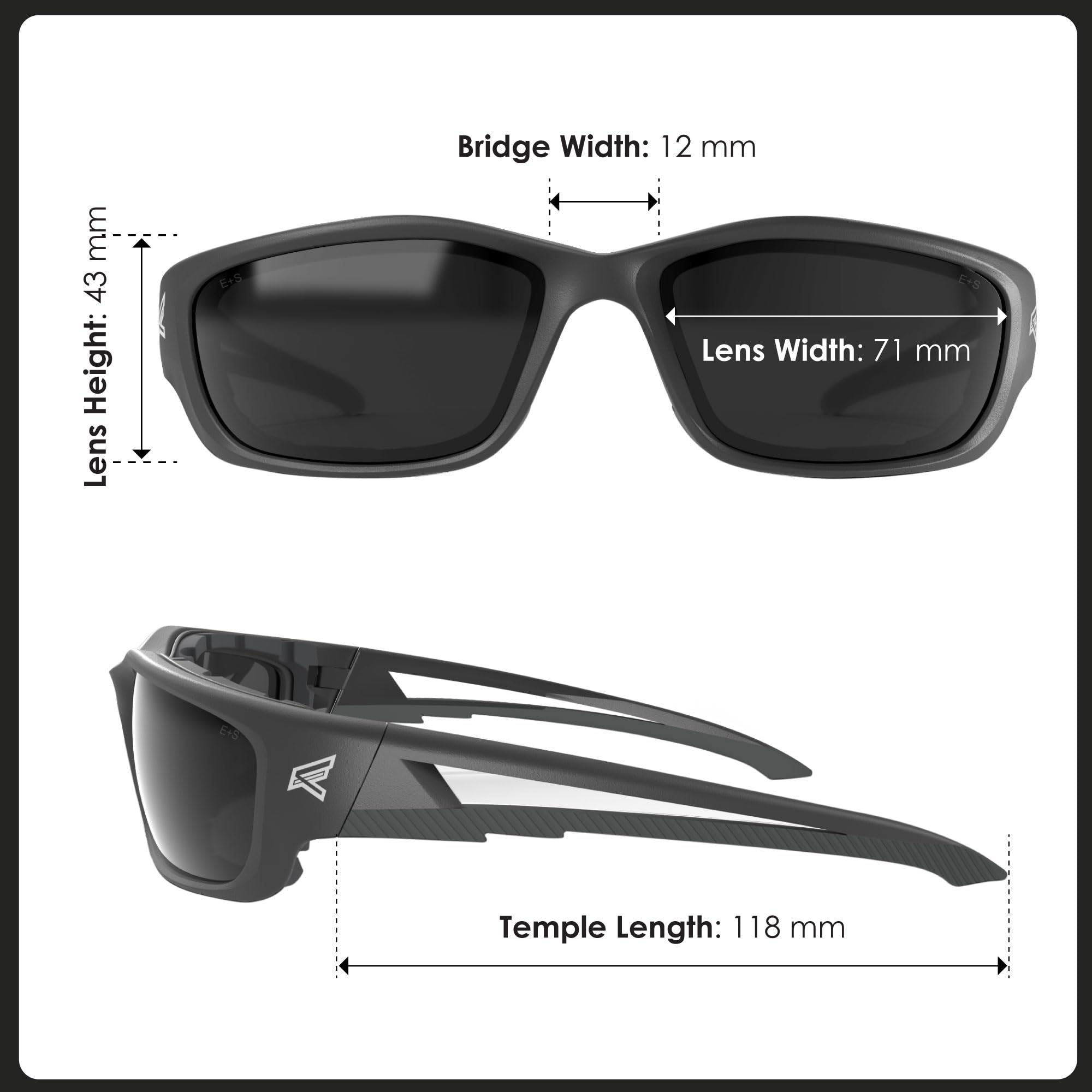 Edge Eyewear SK-XL116 Kazbek XL okulary ochronne, czarne z przydymioną soczewką, okulary ochronne