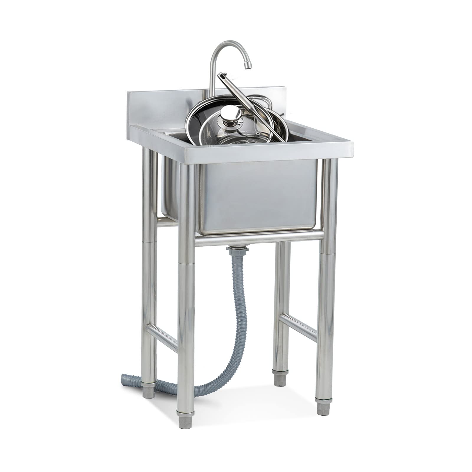 ZTCHSENZT Sink,Kitchen Utility Sink,Commercial Kitchen Prep & Utility Sink - Bowl Size 13.7x 13.39 x 9.84/17.7x 16.5 9.84, Silver, 304 Stainless Steel