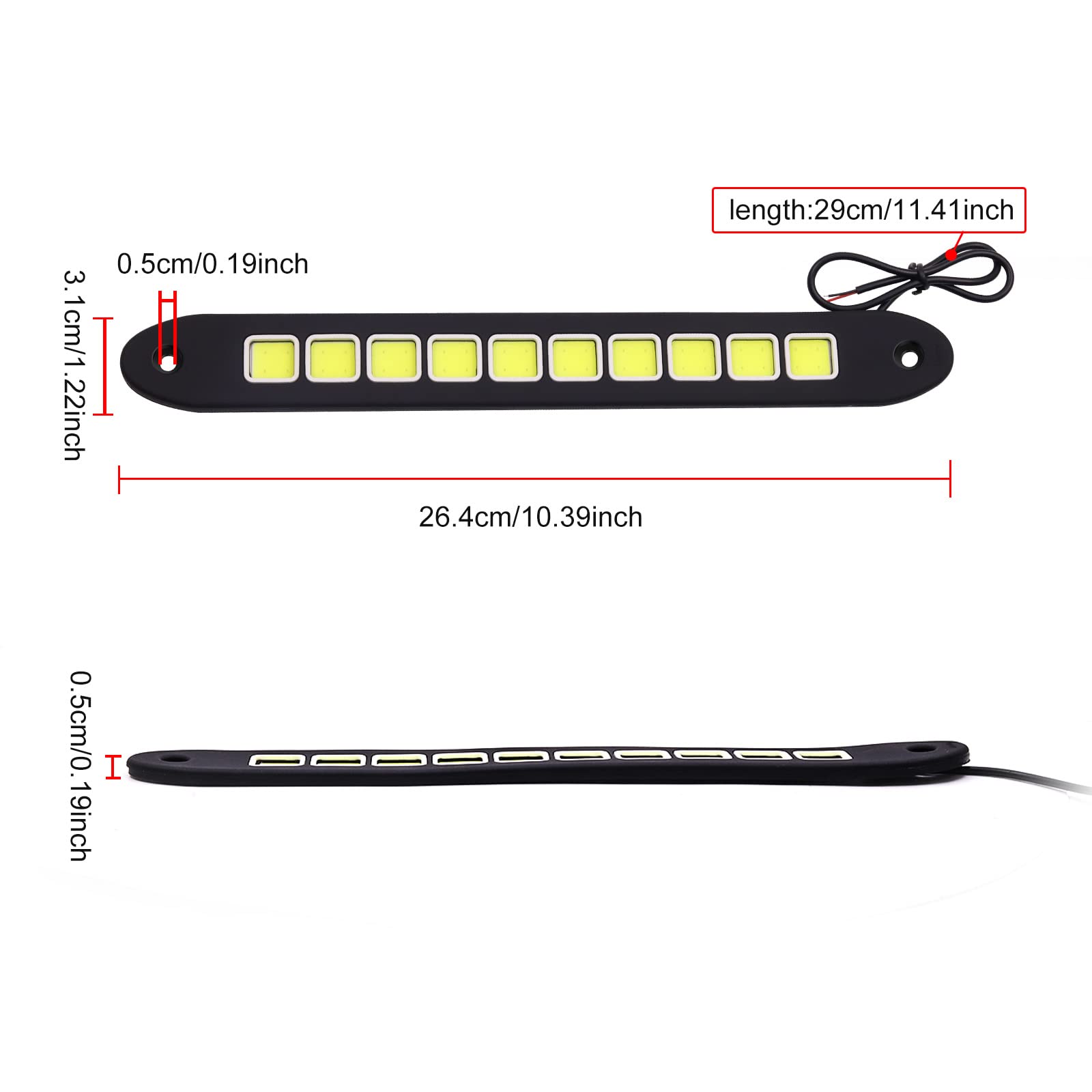 2PCS 12V Feux de Circulation Diurnes,Universal 5W Voitures Lumières de Bande DRL Feux de Circulation Diurnes et de Brouillard 10COB Feux de Jour Lampe pour Camping-car Bateau Voiture