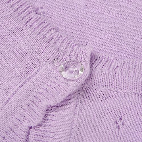 Image of Girls Cardigan Knit Sweater Long Sleeve Cropped Cardigan Girls Shawl Cover up (Purple, 140)